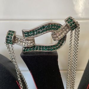 SIGAL BUCKLE CRYSTAL Silver Multi-Strand Triple Chain Necklace ~ 18”